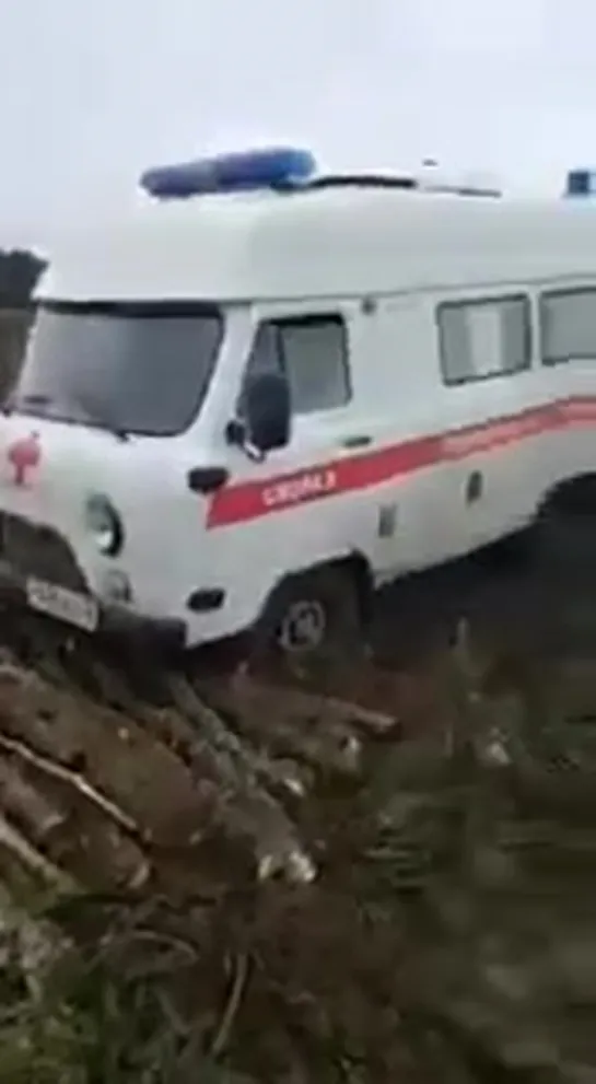 В Вологодской области скорая помощь не смогла доехать до деревни, потому что машина утонула в грязи.