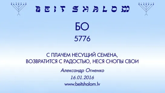 «БО» 5776 «С ПЛАЧЕМ НЕСУЩИЙ СЕМЕНА ВОЗВРАТИТСЯ С РАДОСТЬЮ, НЕСЯ СНОПЫ СВОИ» А.Огиенко (16.01.2016)