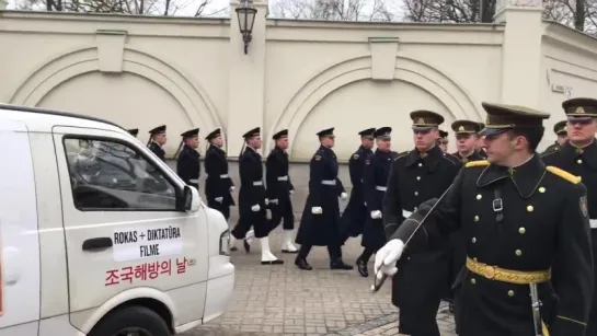 See the Honor guard in front of the presidential palace, marching on The Whistleblowers. Laibach