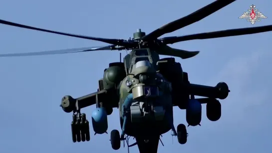 Russian Mi-28NM helicopter operates with Vikhr-1 missiles in Kursk direction