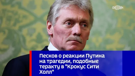 Песков о реакции Путина на трагедии, подобные теракту в "Крокус Сити Холл"