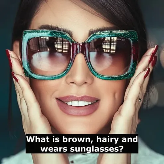 Шутки на английском языке: What is brown, hairy and wears sunglasses?