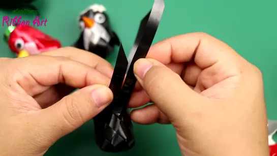 Птички_DIY ribbon penguin - How to Make Easy ribbon penguin _ วิธีพับเหรียญโปรยทานนกเพนกวิน