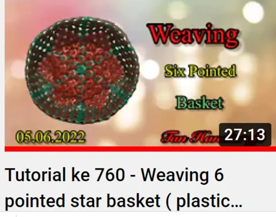 Tutorial ke 760 -Плетение корзины с 6-точечной звездой Weaving 6 pointed star basket ( plastic band )