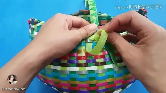 69_วิธีทำตะกร้าจากเส้นพลาสติก (How to make a basket from a plastic line)