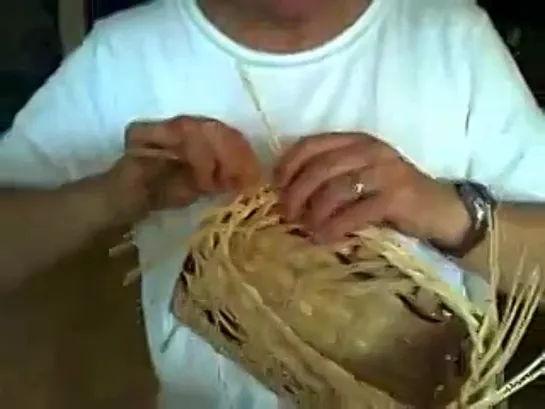 Basket Weaving Video #26d - Mini Muffin Basket - Step 4 of the Braided Rim and Weaving a Bow