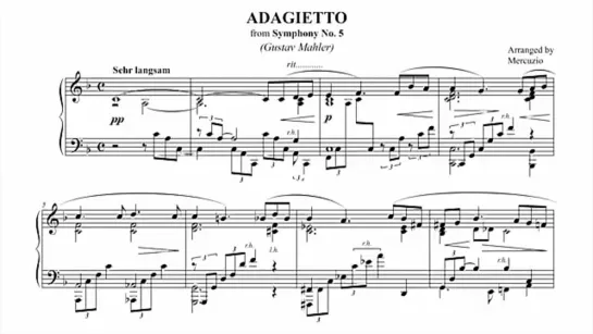 Gustav Mahler “Adagietto” 5th Symphony PIANO SOLO (arr. Mercuzio) P. Barton FEURICH piano