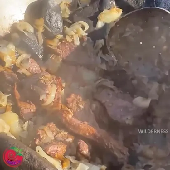 Meat cooked in stones