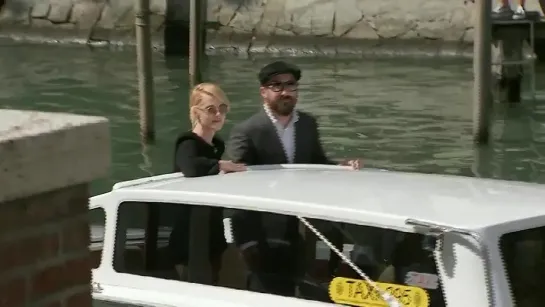 Kristen Stewart arrives in Venice by water taxi to be greeted by fans. Shes at the Film Festival with director Pablo Larraín to