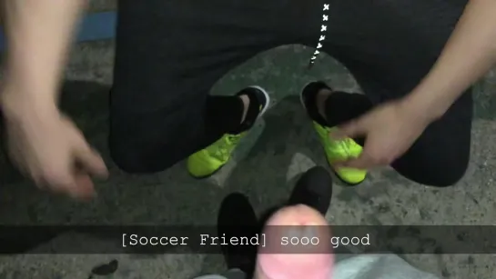 Soccer friend gets a blowjob outdoors