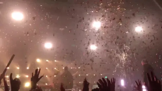 End of the show in Luxembourg, where Mike has confetti launched on the stage as he is filming a new music video. After this, he