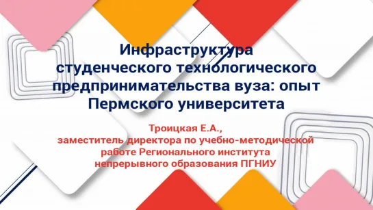 Е. Троицкая: Инфраструктура студенческого технологического предпринимательства вуза: опыт Пермского университета