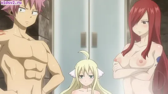 fairy tail pink hair большие груди nipples жопа wet онсэн long hair несколько девушек anime screencap обнаженный breasts 3 девуш