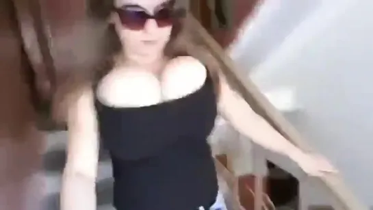 Bouncy boobs running down the stairs.mp4