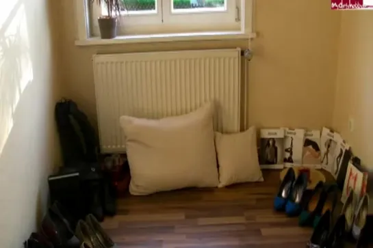 Pissing her jeans in her wardrobe cupboard