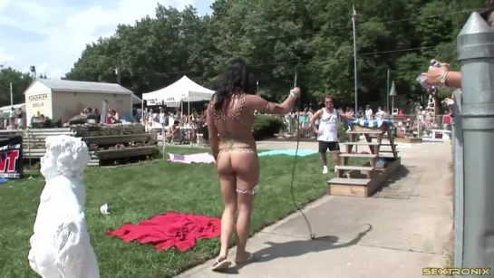 Nudist Competition At The Pool With Naked Ladies Showing Off