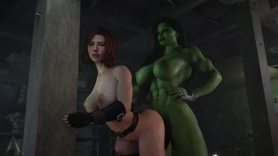 3D porn AWF Black Widow and She-Hulk Futa - Marvel by Amazonium