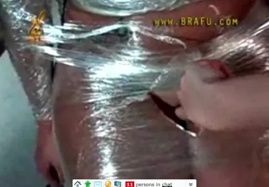 Sub lesbian gets saran wrapped an...