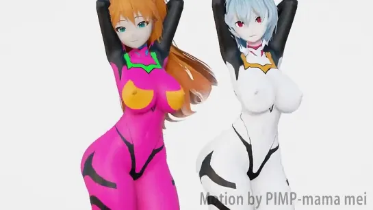 AS meninas do Evangelion dançando MikuMiku Dance