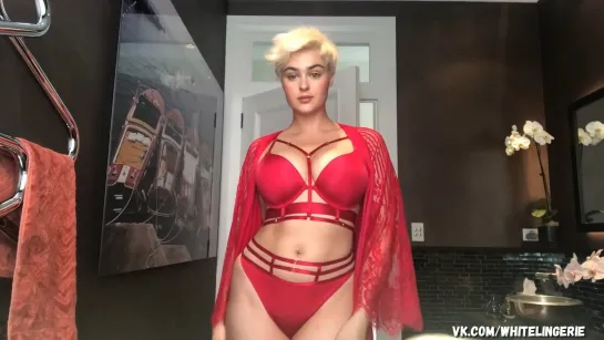 Stefania Ferrario - Red Lingerie Thong G-Srting Blonde sexy hot tits ass Onlyfans Patreon блондинка секси нижнее красное белье