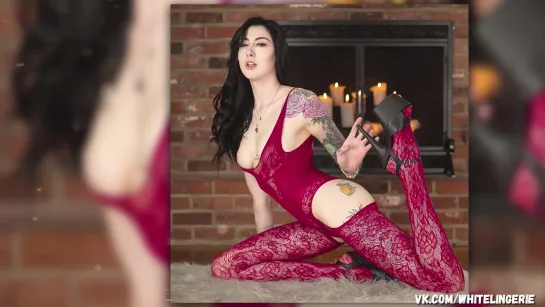 Ohnoitslex - Red Lingerie G-String Thong Stockings Onlyfans Patreon girl tattoo тату hot sexy чулки красное белье брюнетка секси