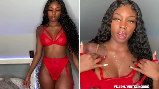 Kyra Oriana - Red Lingerie try on Bra Garter belt sexy hot ebony black girl красное нижнее белье негритянка секси мулатка черная