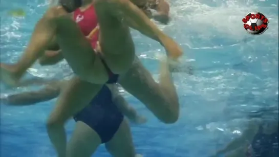 Women's Water polo - Spain vs Hungary. Underwater Fight