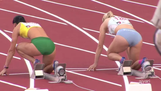 Gorgeous Slovenian  Lithuanian female sprint hurdlers start from their back