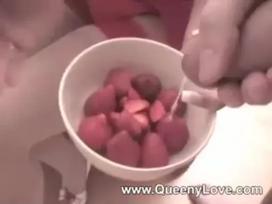 Strawberry with cum eating