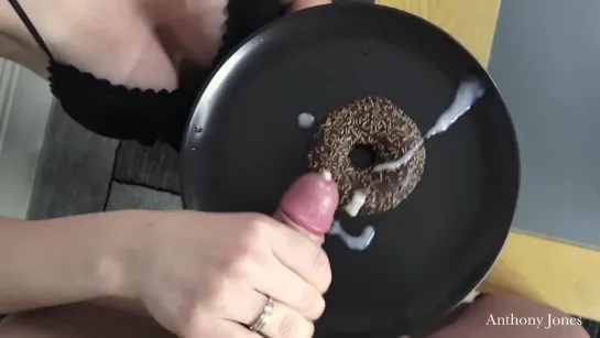 Blonde Teen Sucking Cock and Eating Doughnut with Cum