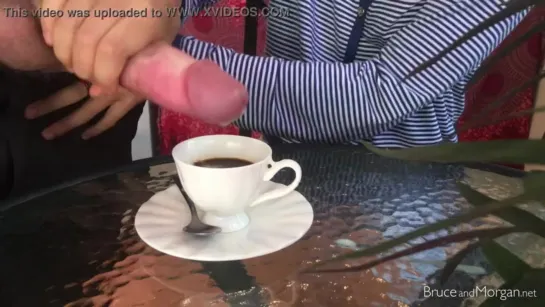 Stunning Girl does Blowjob, Cum in Coffee, Pee Play