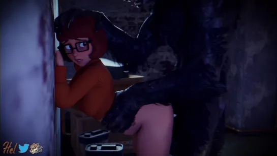 Velma Dinkley pussy drilled by werewolf Scooby Doo RougeNine bestiality dog cock moaning doggystyle position 3D animation porn