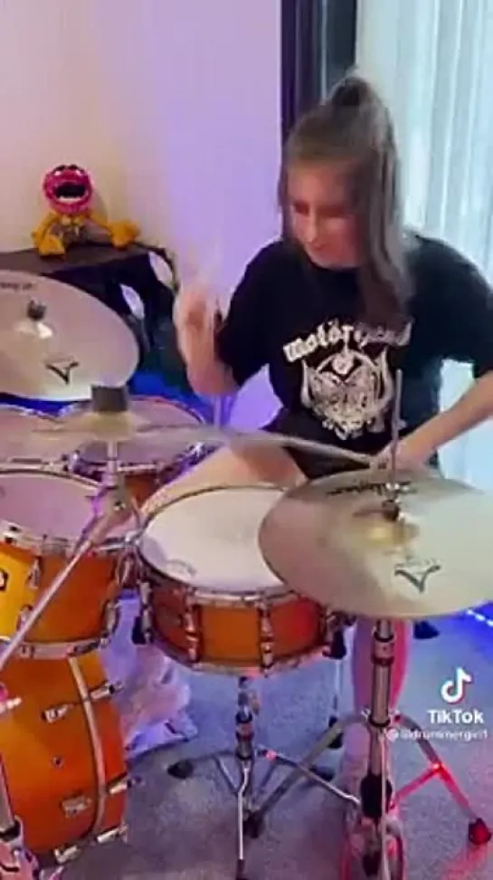 Abbie plays drum cover Break on through