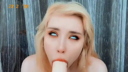 Sweetie Fox sucking dildo with pleasure