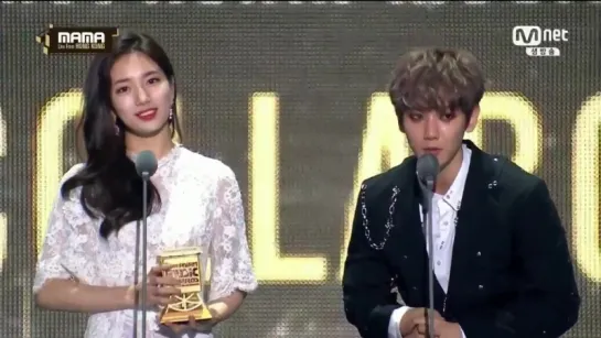 161202 Baekhyun & Suzy выиграли награду с 'Dream' 'Best Collaboration' на MAMA 2016