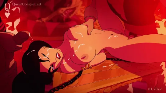 Rule 34 - 1girls 2boys aladdin animated black hair bordeaux black breasts chains cum cum on body cum on breasts cum on face