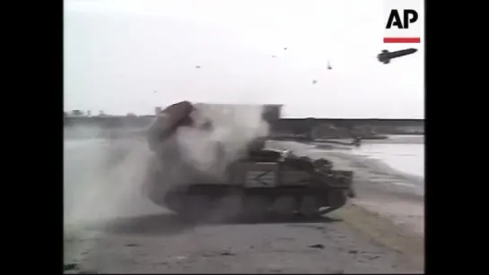 Iraqi Tanks Hit, British Soldiers, Armoured Vehicles Firing