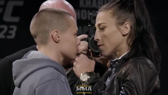 Rose Namajunas vs. Joanna Jedrzejczyk – UFC 223 Media Day [Staredown]