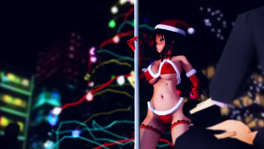 MMD R-18 [Normal Ver2] Yui Kotegawa Santa Cosplay Pole Dance Author Aquinas