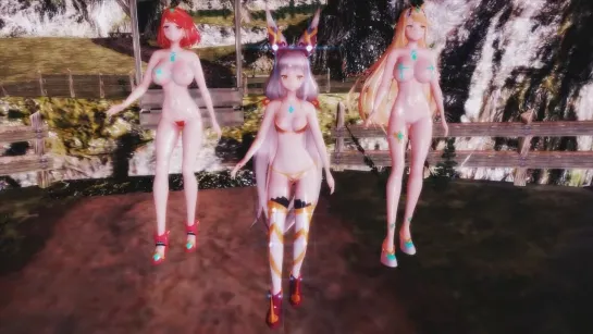 MMD R-18 [EROTIC] Pyra & Mythra & Nia Bang Author Red Eyes Lunatic