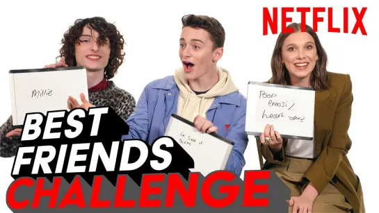 Stranger Things 3 Best Friends Challenge | Millie, Finn & Noah | Netflix [RUS SUB]