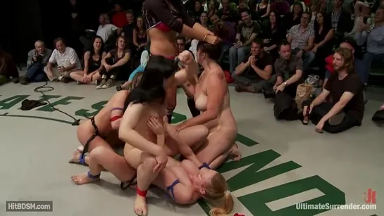 BATTLE OF THE CHAMPIONS! - 5 girl brutal orgy on the mat. The 2 losers get fucked by the winners