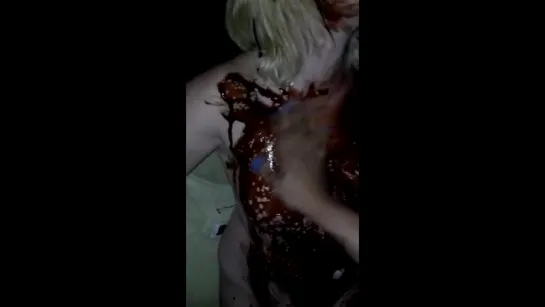 Naked Girl Streaking Covered in Chocolate Syrup