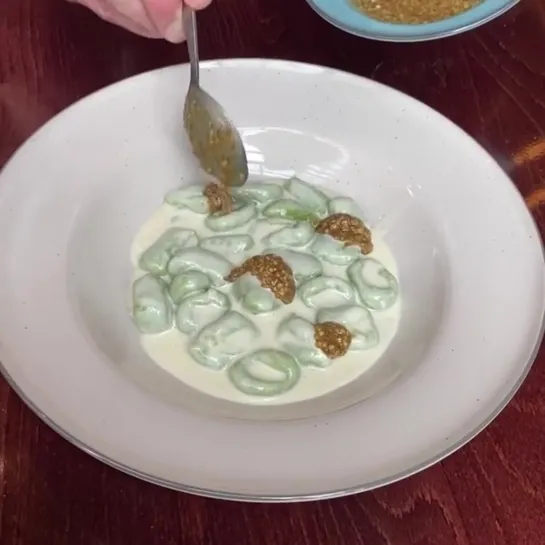 Delicious wild garlic gnocchi, smoked ricotta, walnut and peanut pesto.... @unionstcafe !!