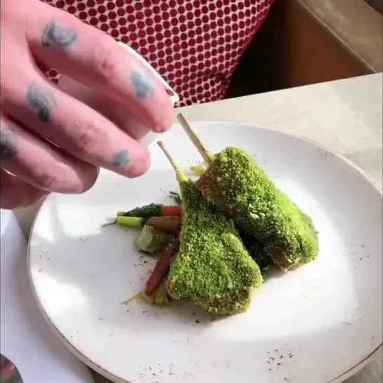 Just look at that drizzle ! Beautiful mint and chervil crusted lamb at @yorkandalbany....