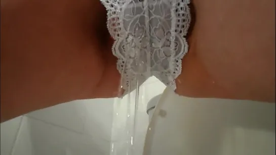 MILF Peeing Through White Lace Panties