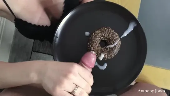 Blonde Teen Sucking Cock and Eating Doughnut with Cum (Cum on Food)