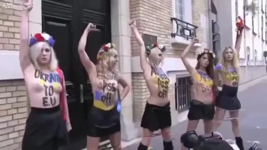 Украинки. Femen помочились на портрет Януковича. +18