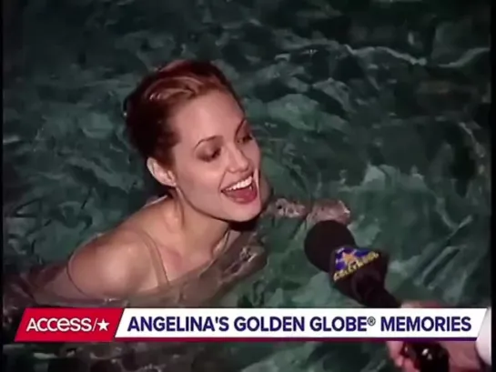 Angelina Jolie in pool after winning Golden Globe, 1999