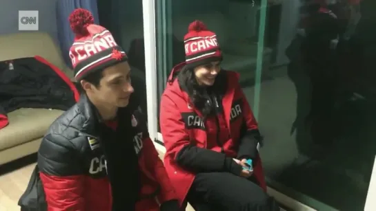 We caught figure skaters @ScottMoir and @tessavirtue re-watching their gold medal performance. Needless to say they seemed to en